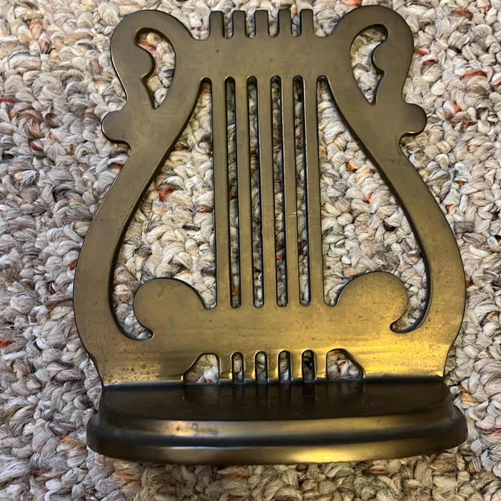 Vintage Brass Harp Music Note Bookends - Picture 8 of 12